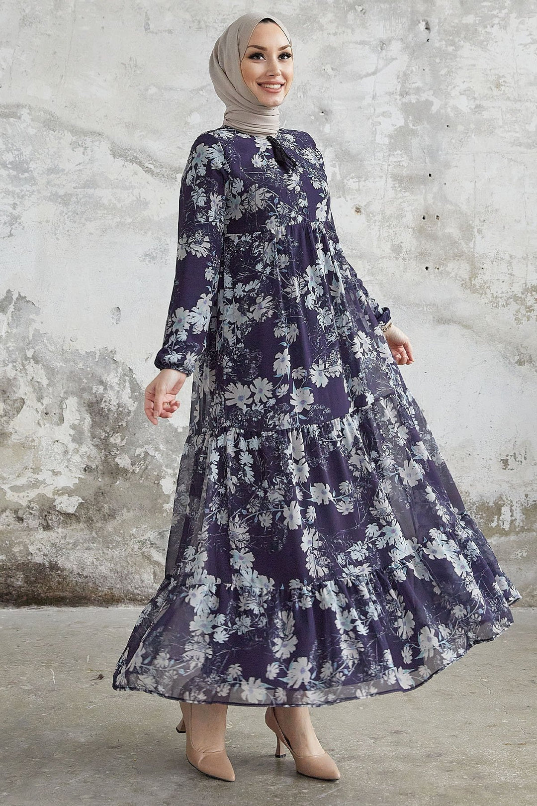 MDS Women Neda Flower Detailed Chiffon Dress - Dark Navy - Lancaster