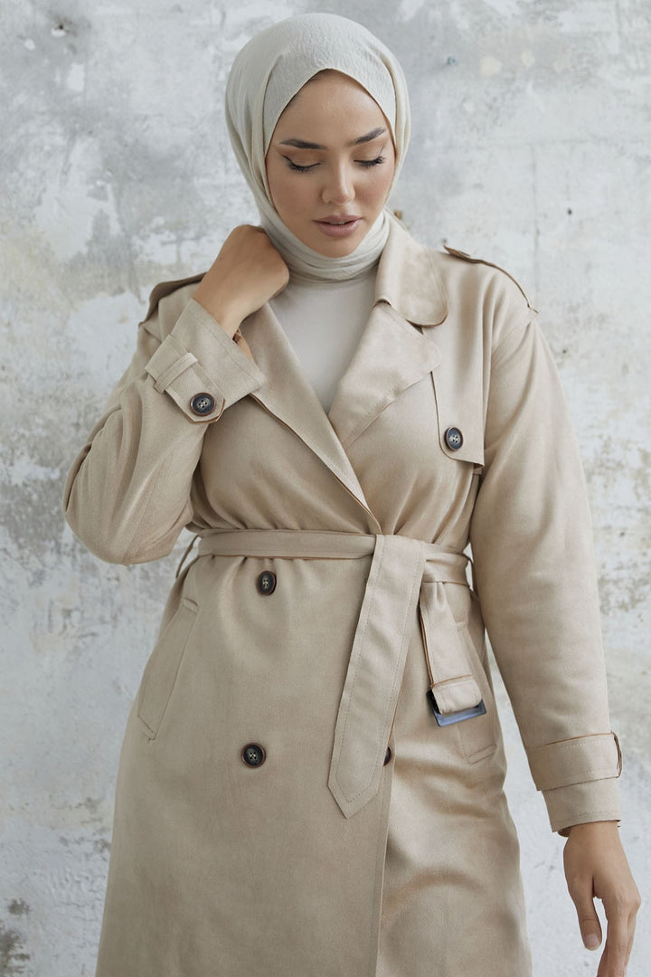 MDS Women Minka Belted Scuba Diving Trench Coat - Beige - Philadelphia