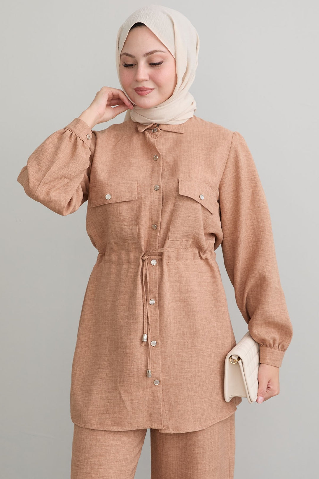 MDS Women Tunnel Arched Camel Linen Suit - Rovereto
