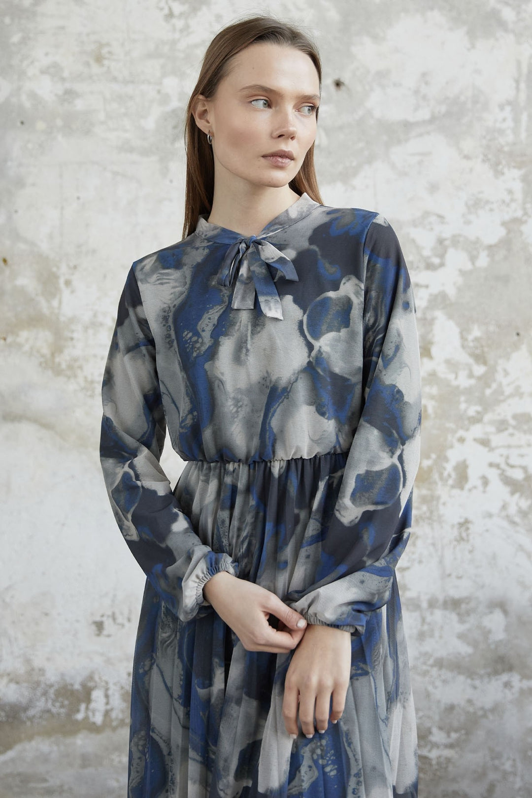 MDS Women Collar Belted Tulle Dress - Navy - Des Plaines