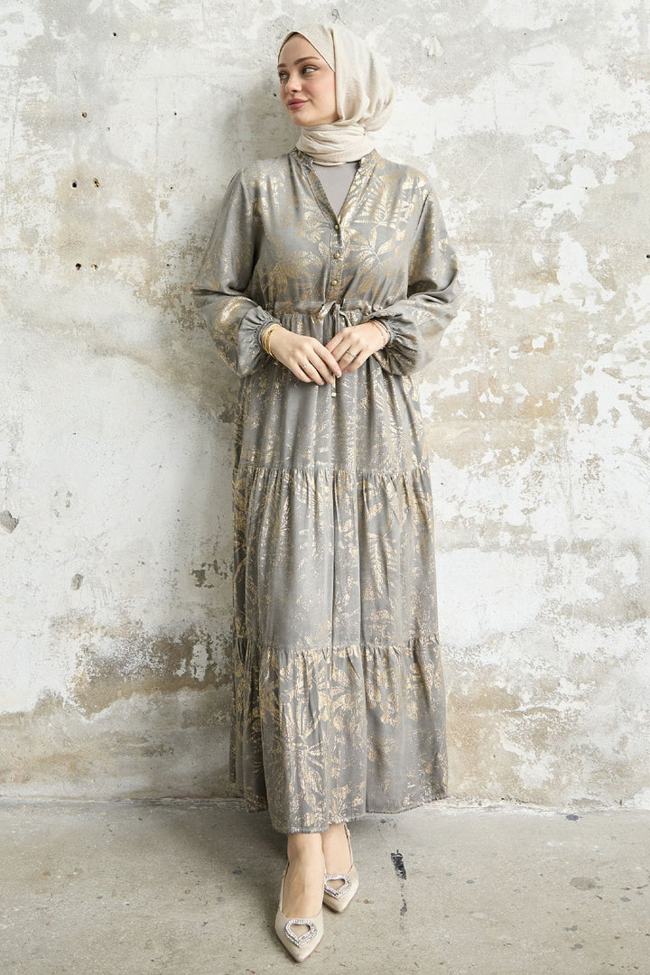 MDS Women Gold Flower Leaf Dress - Gray - Guildford