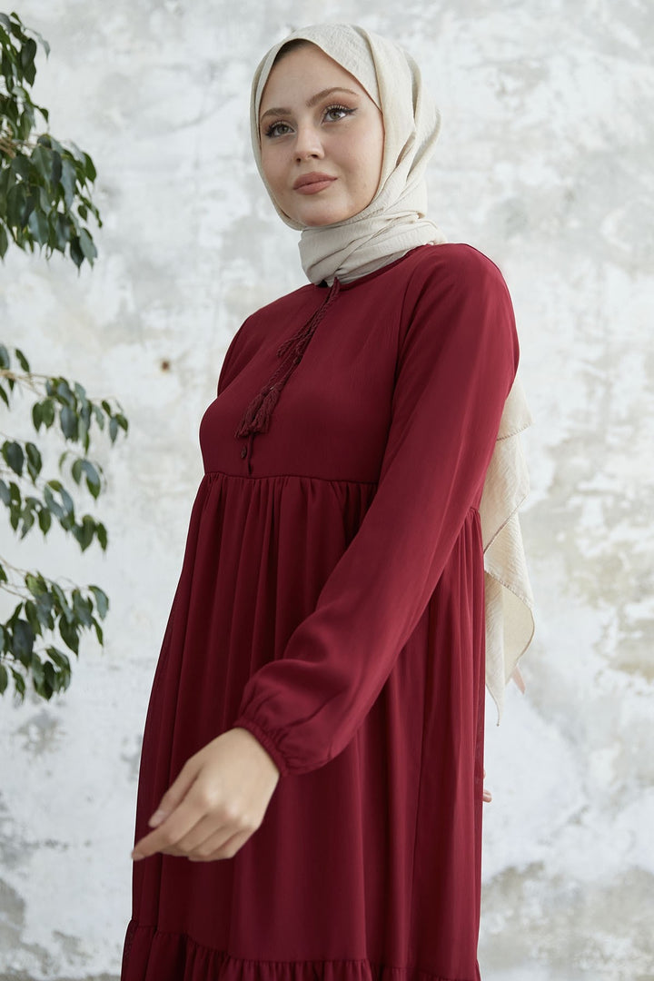 MDS Women Lace-Up Yoryo Chiffon Dress - Burgundy - Lakewood