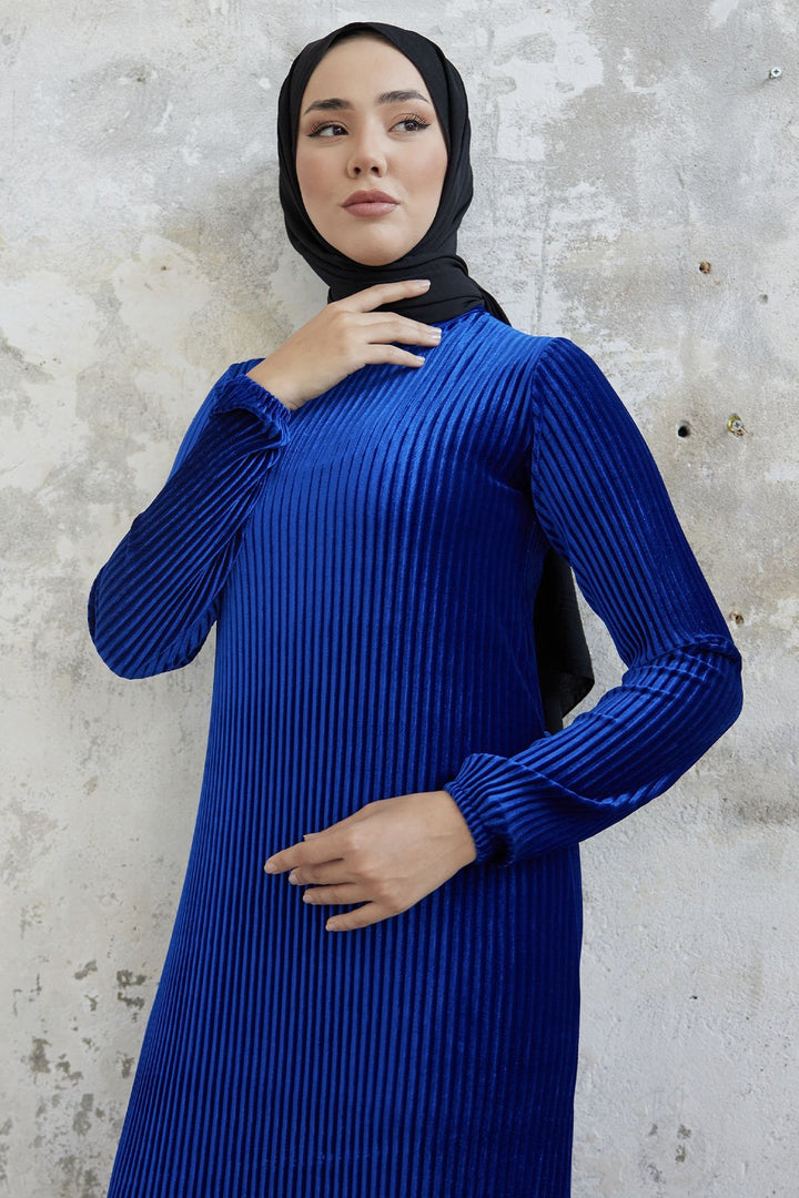 MDS Women Elza Back-Tied Velvet Dress - Sax Blue - Kyle