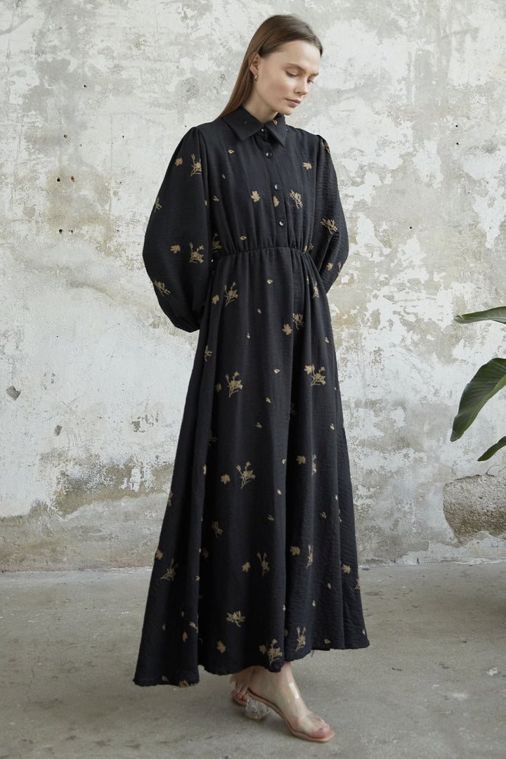 MDS Women Belted Embroidered Dress - Black - Salisbury