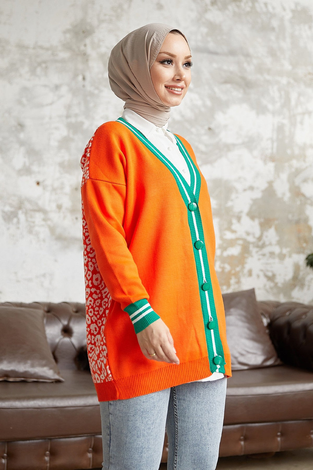 MDS Women Elda Back Patterned Knit Cardigan - Orange - Lutsk