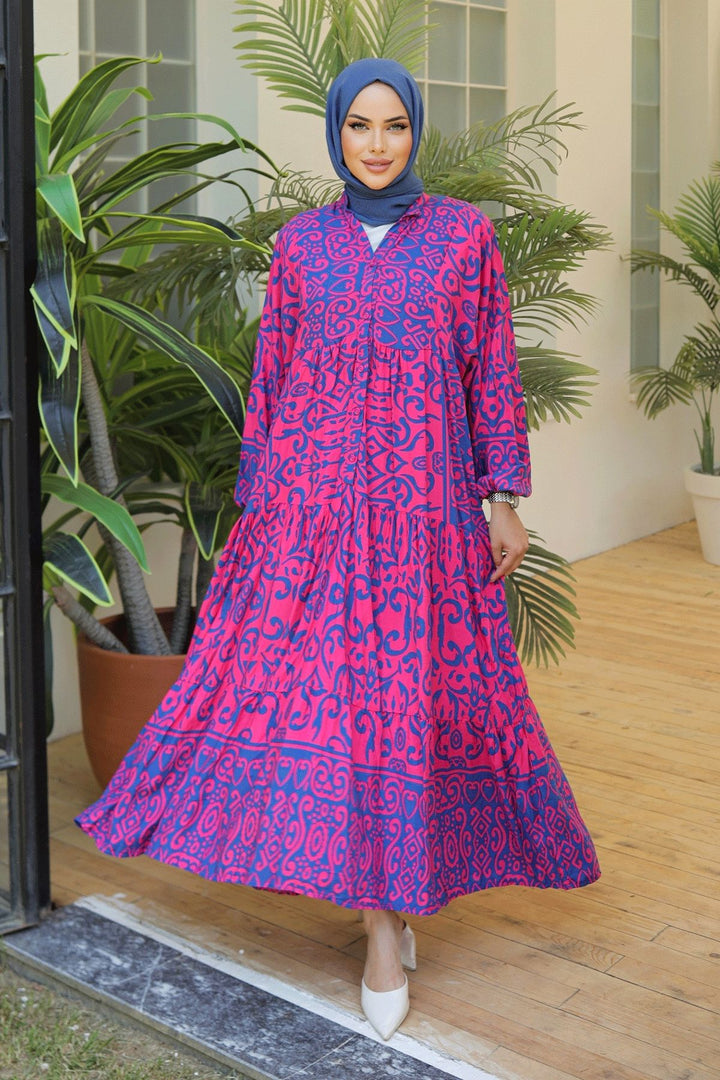 MDS Women Patterned Loose Ethnic Fuchsia Viscose Dress - Greenburgh