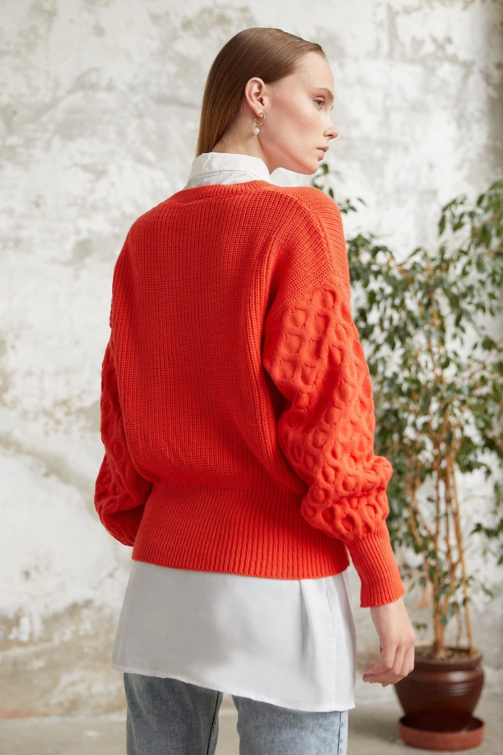 MDS Women Larisa Balloon Sleeve Knit Short Sweater - Orange - Caloundra