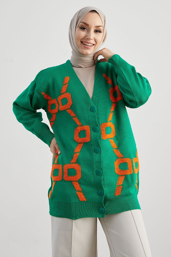 MDS Women Lenora Patterned Cardigan - Green - Iguala de la Independencia