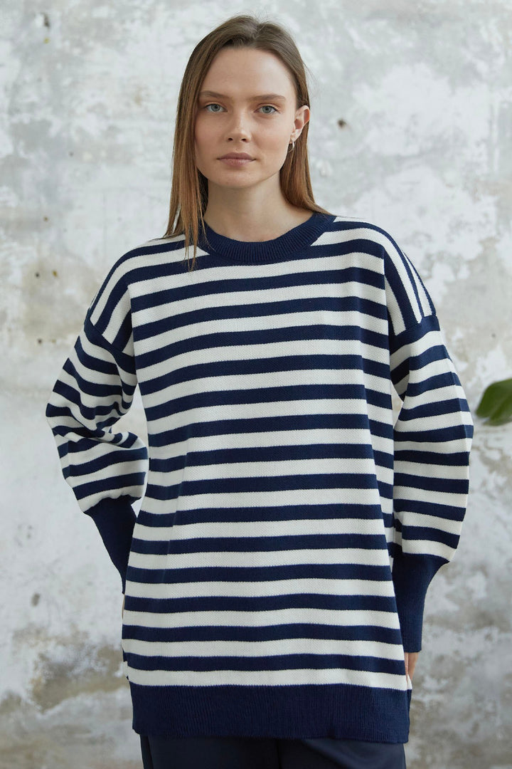 MDS Women Molya Striped Knit Tunic - Navy - Oak Lawn