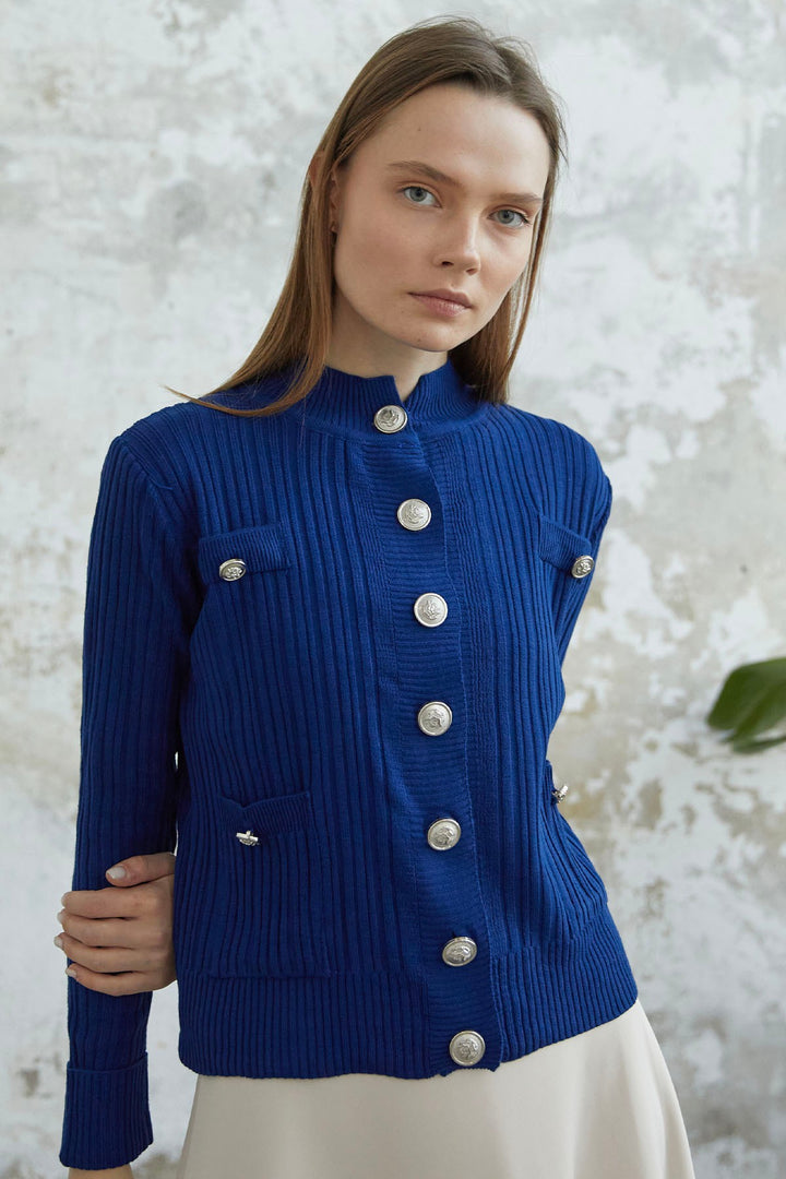 MDS Women Navy Buttoned Short Cardigan - Horad Zhodzina