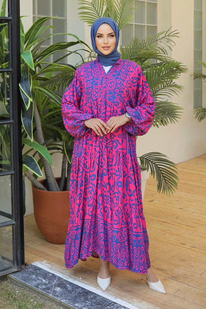 MDS Women Patterned Loose Ethnic Fuchsia Viscose Dress - Greenburgh
