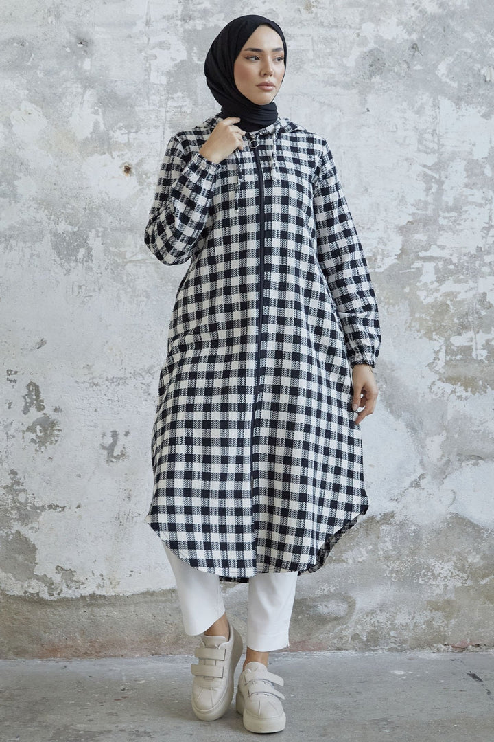 MDS Women Plaid Coat - Black - Germering