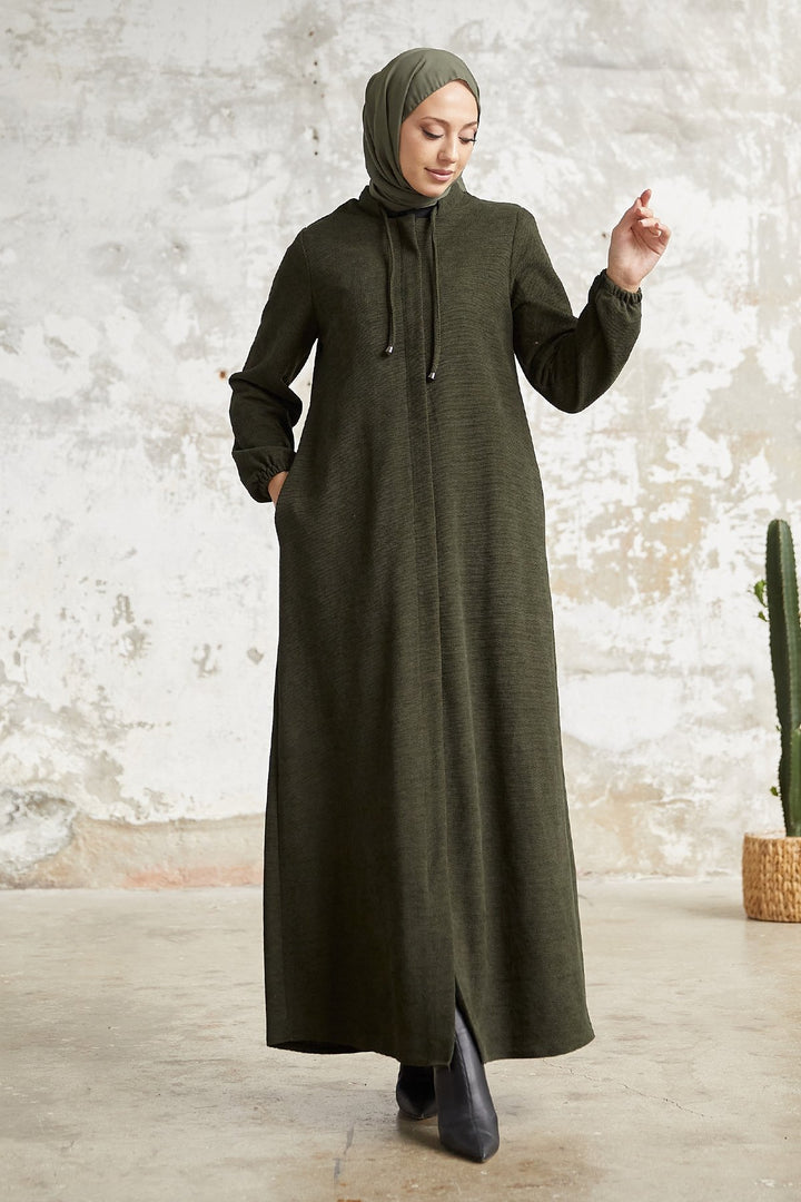 MDS Women Levina Secret Snap Abaya - Khaki - Coburg