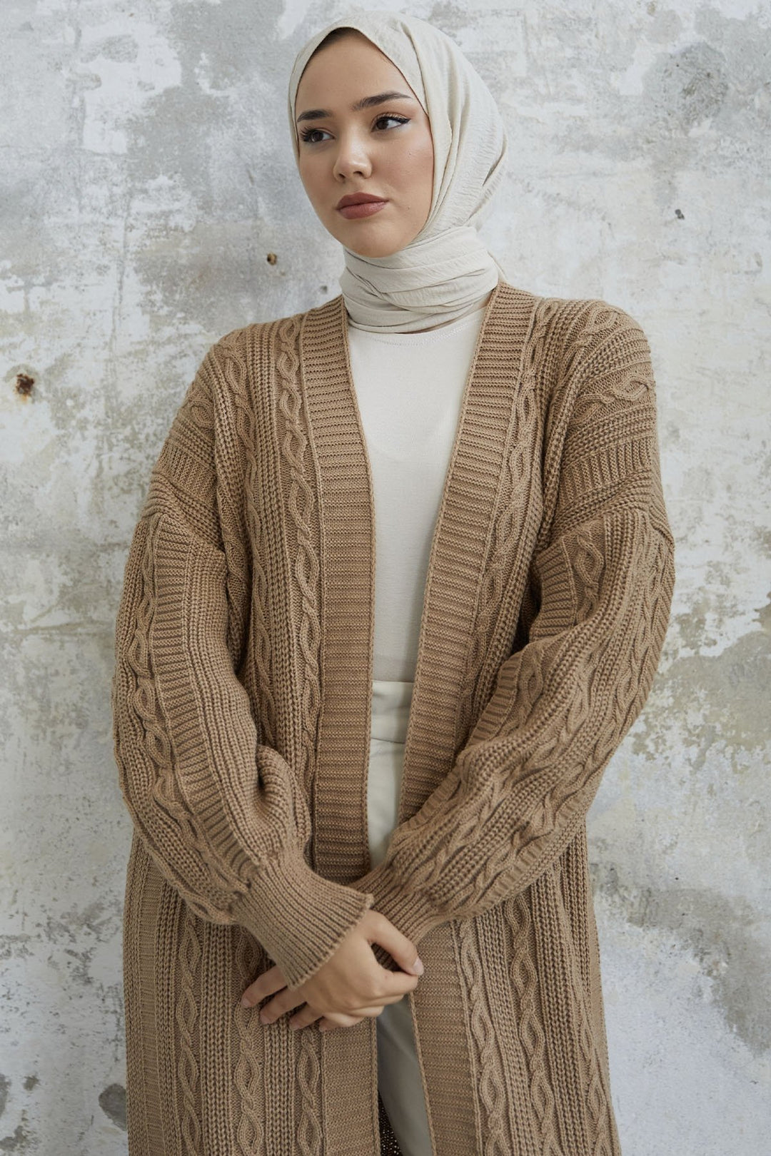 MDS Women Molly Chain Pattern Knit Cardigan - Camel - Leavenworth