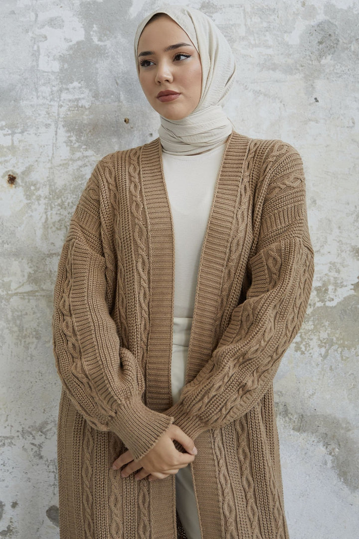 MDS Women Molly Chain Pattern Knit Cardigan - Camel - Leavenworth