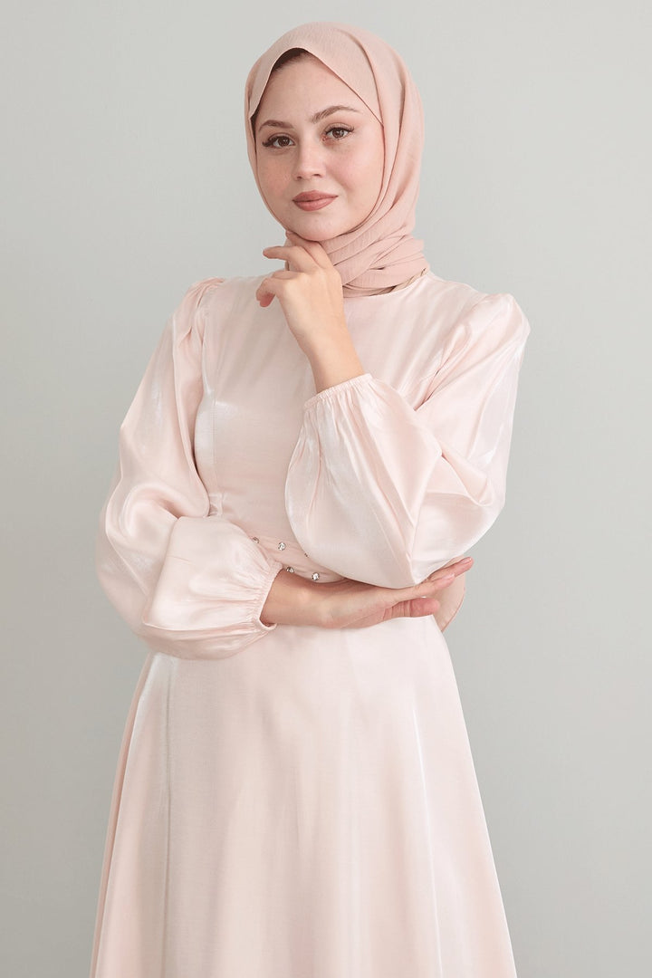 MDS Women Stone Belted Shimmery Powder Satin Dress - Ludwigshafen