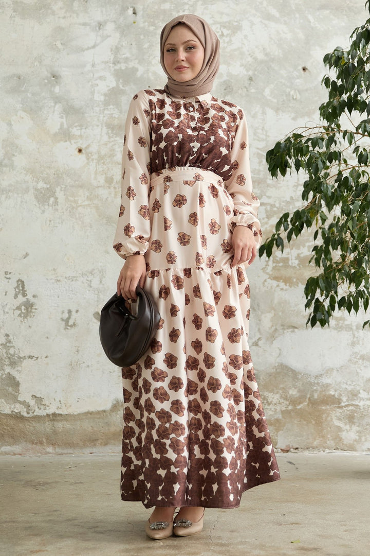 MDS Women Half-Buttoned Brown Satin Dress - Linares