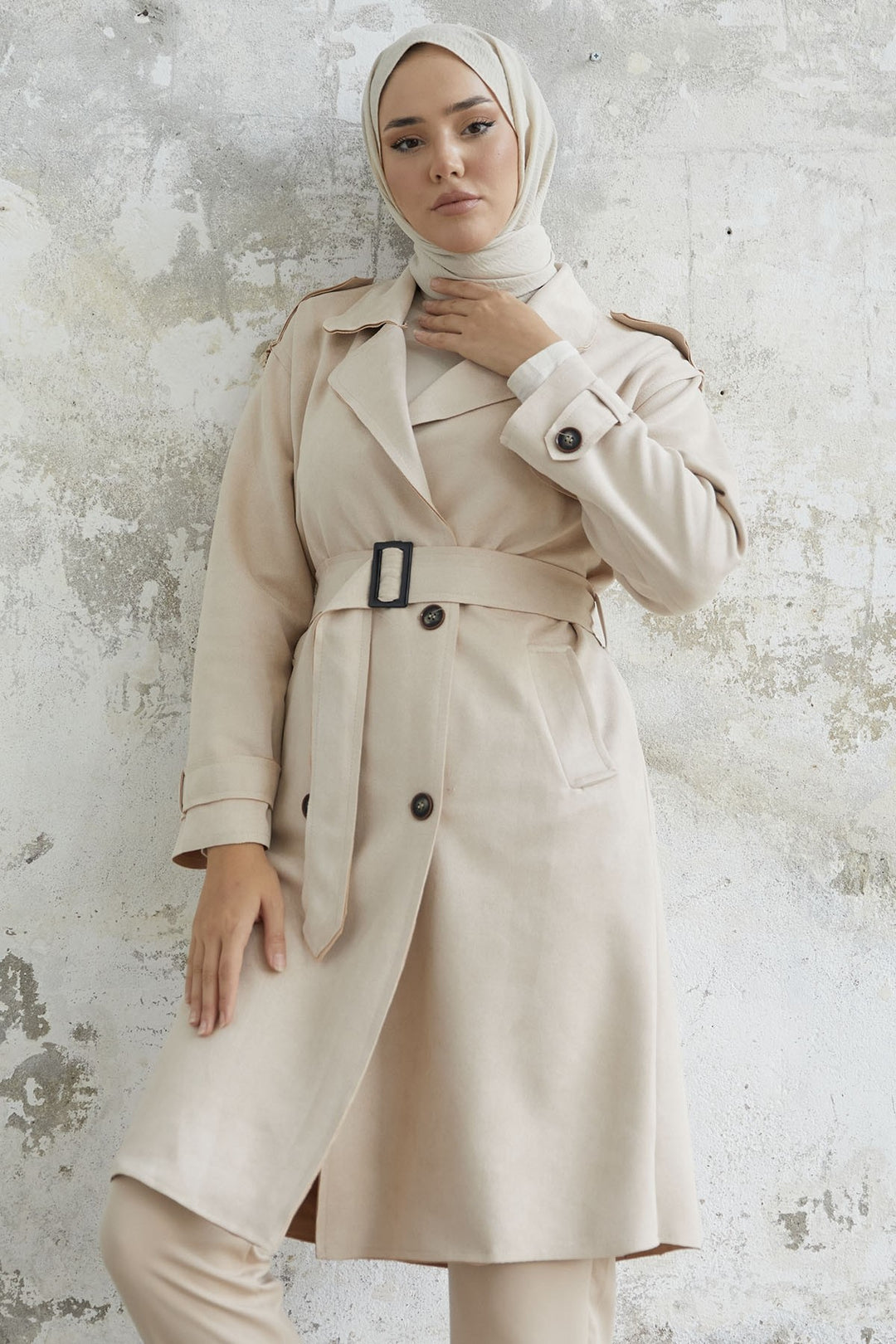 MDS Women Minka Belted Scuba Diving Trench Coat - Cream - Maia