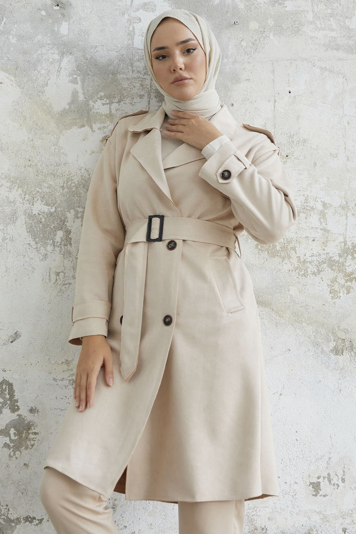 MDS Women Minka Belted Scuba Diving Trench Coat - Cream - Maia