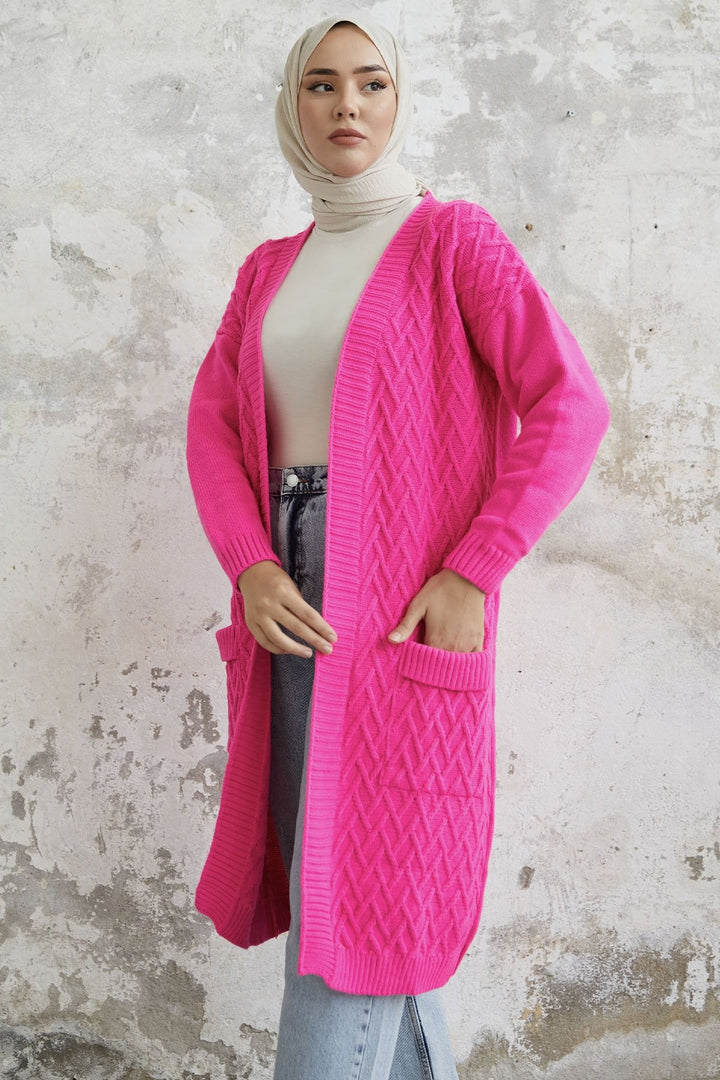 MDS Women Rumy Cable Knit Cardigan - Fuchsia - Madrid