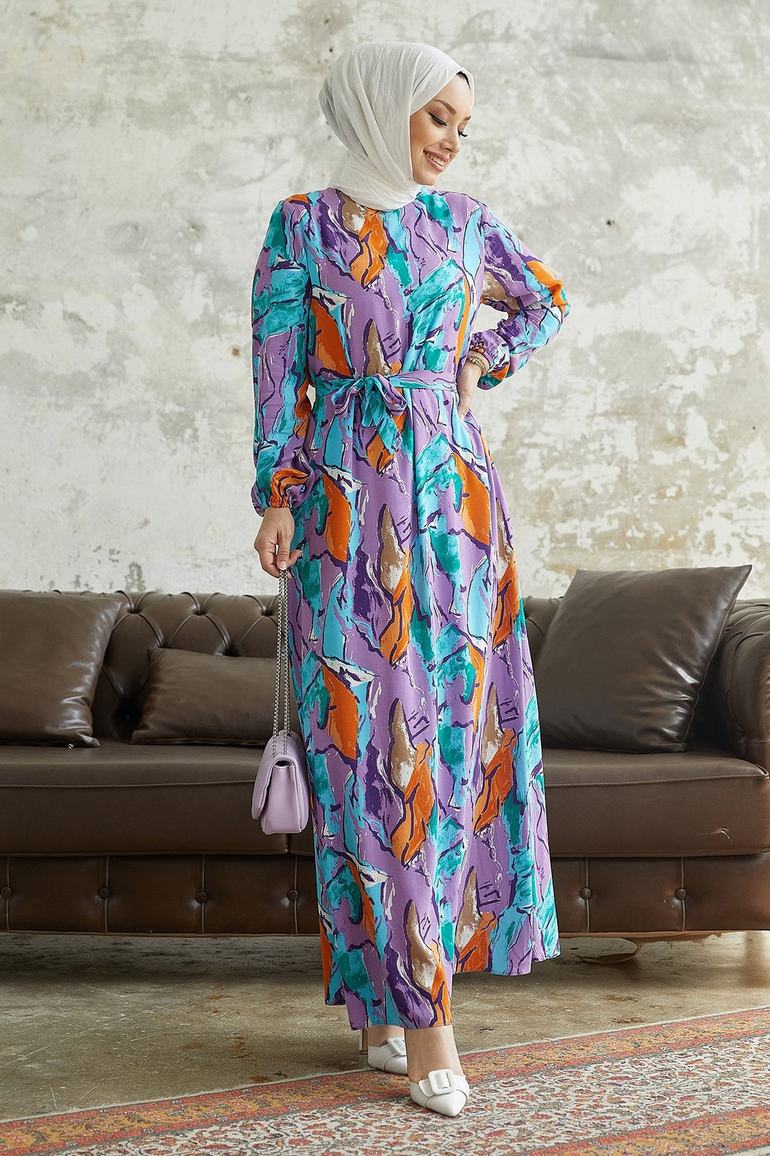 MDS Women Lerina Marbled Belted Dress - Purple - Brighton