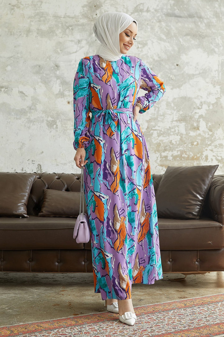 MDS Women Lerina Marbled Belted Dress - Purple - Brighton