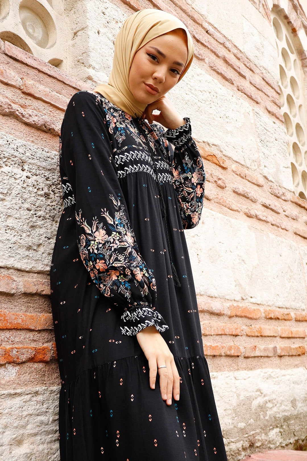 MDS Women Flowy Dress with Watery Pattern - Black - North Shields