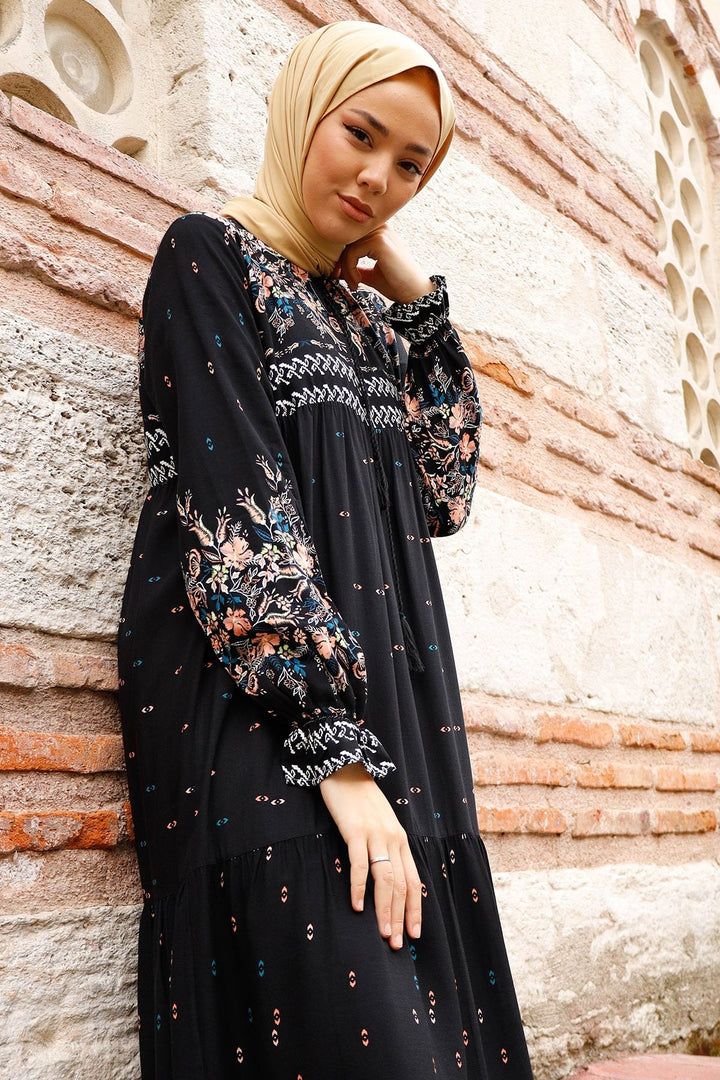 MDS Women Flowy Dress with Watery Pattern - Black - North Shields