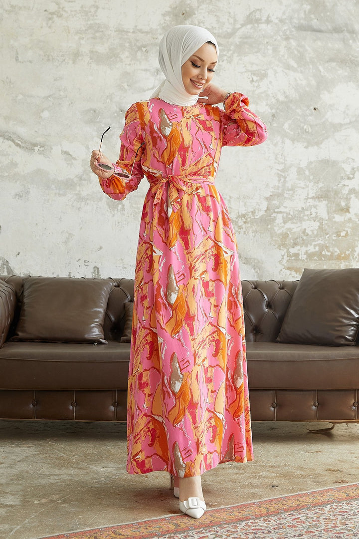 MDS Women Lerina Marbled Belted Dress - Orange - Pavlohrad