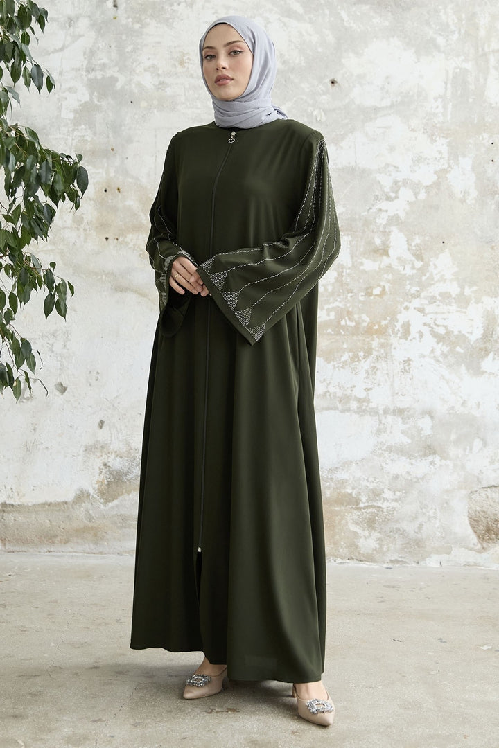 MDS Women Stone-embellished Wide Sleeve Ferace - Khaki - Bristol