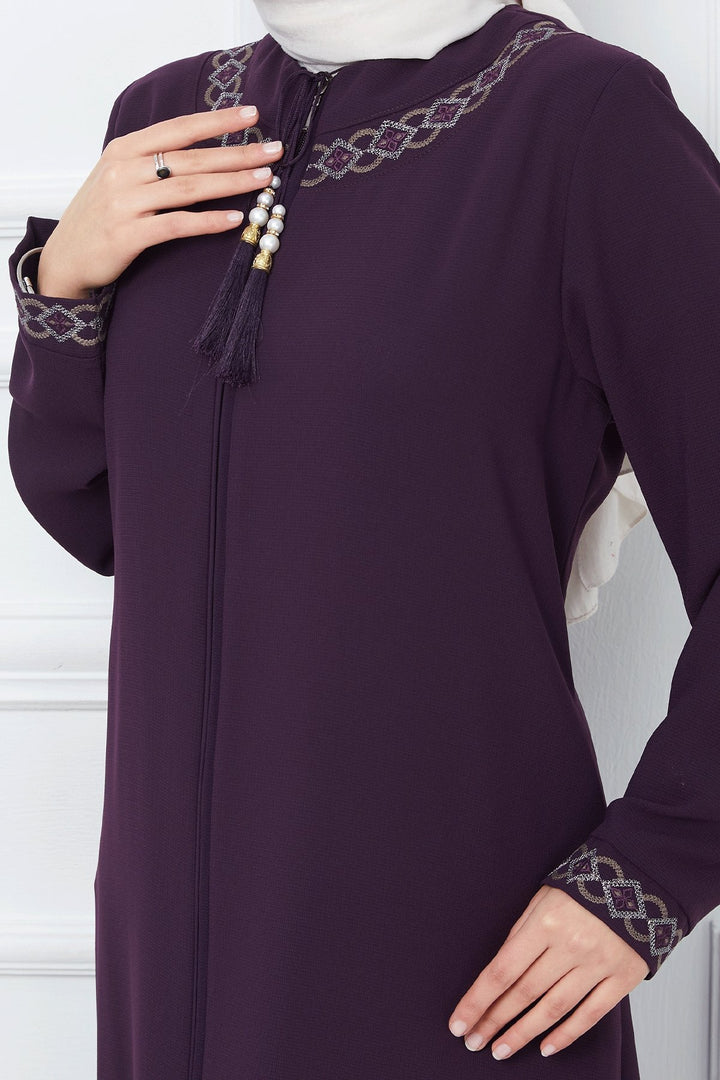 MDS Women Embroidered Pattern Honeycomb Fabric Ferace - Purple - Veenendaal