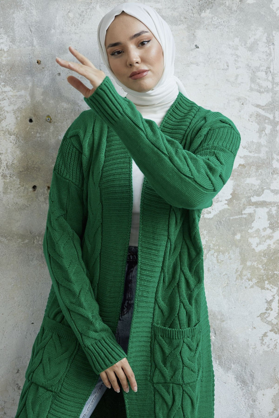 MDS Women Eriyas Braided Pocketed Cardigan - Green - Cuneo