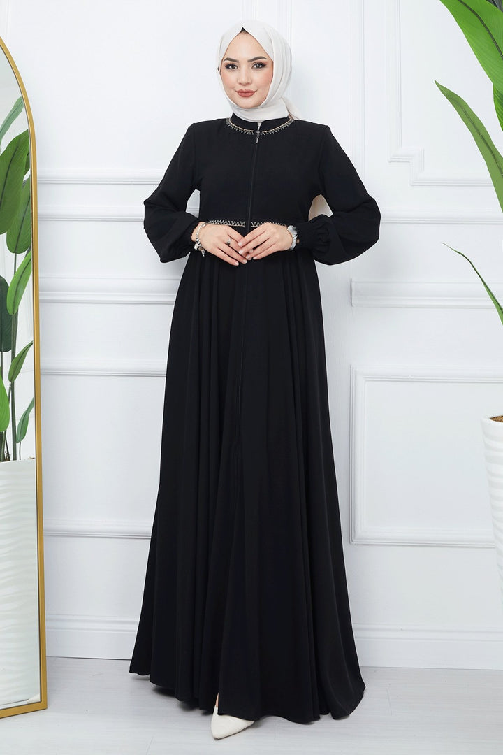 MDS Women Embroidered Mevlana Fabric Abaya - Black - Montgomery