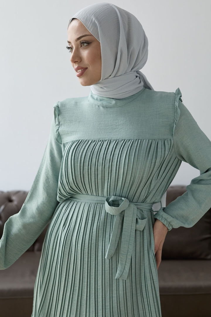 MDS Women Front Pleated Ruffle Detail Set - Water Green - Hofheim