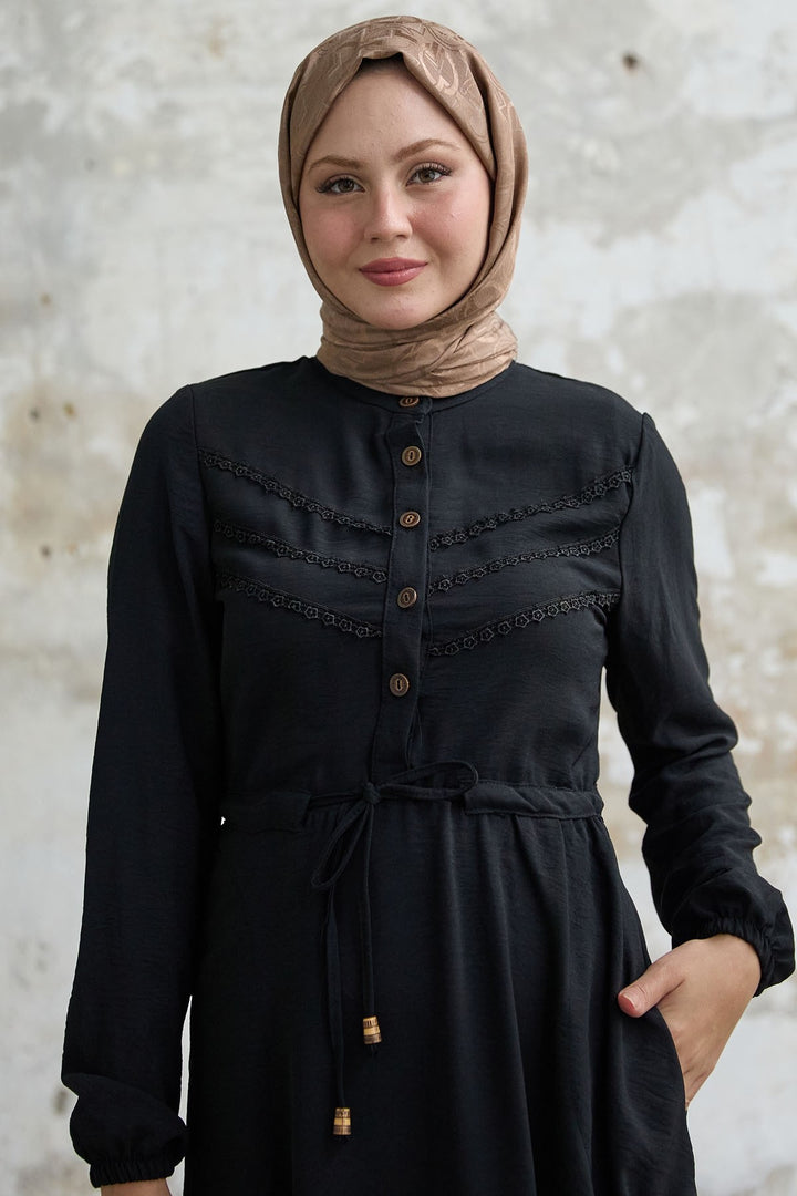MDS Women Lace Detail Black A-line Dress - Melitopol