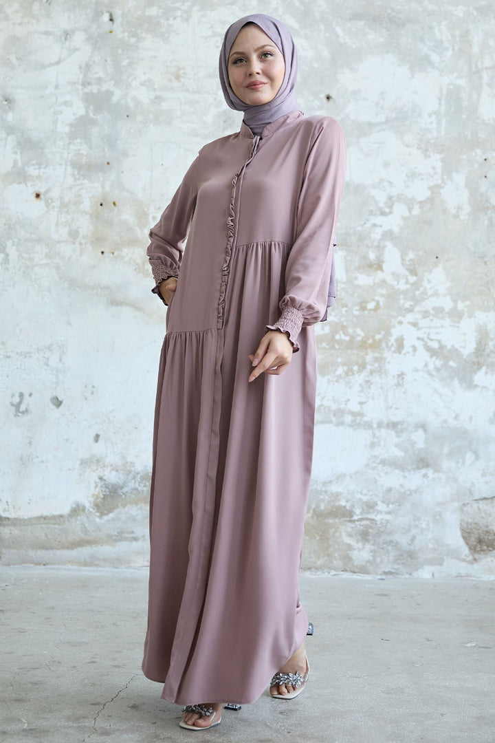 MDS Women Ruffle Flounce Asymmetric Cut Rose Dry Abaya - Pomona