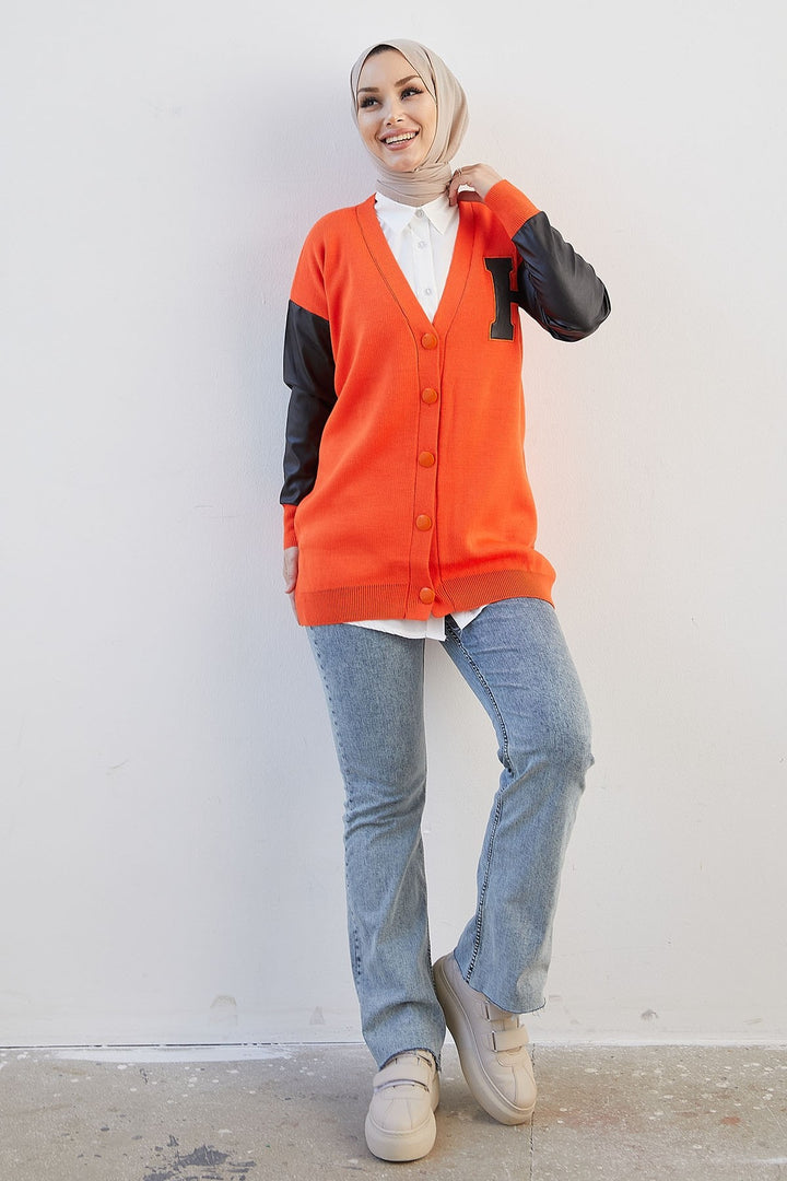 MDS Women Nivya Letter Printed Knit Cardigan - Orange - Seelze
