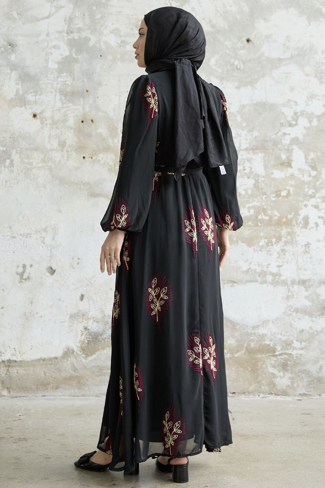 MDS Women Leaf Pattern Embroidered Dress - Red - Littleton