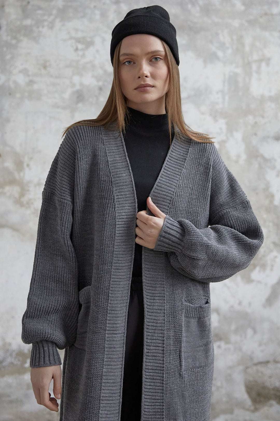 MDS Women Long Basic Knit Cardigan - Anthracite - Harrogate