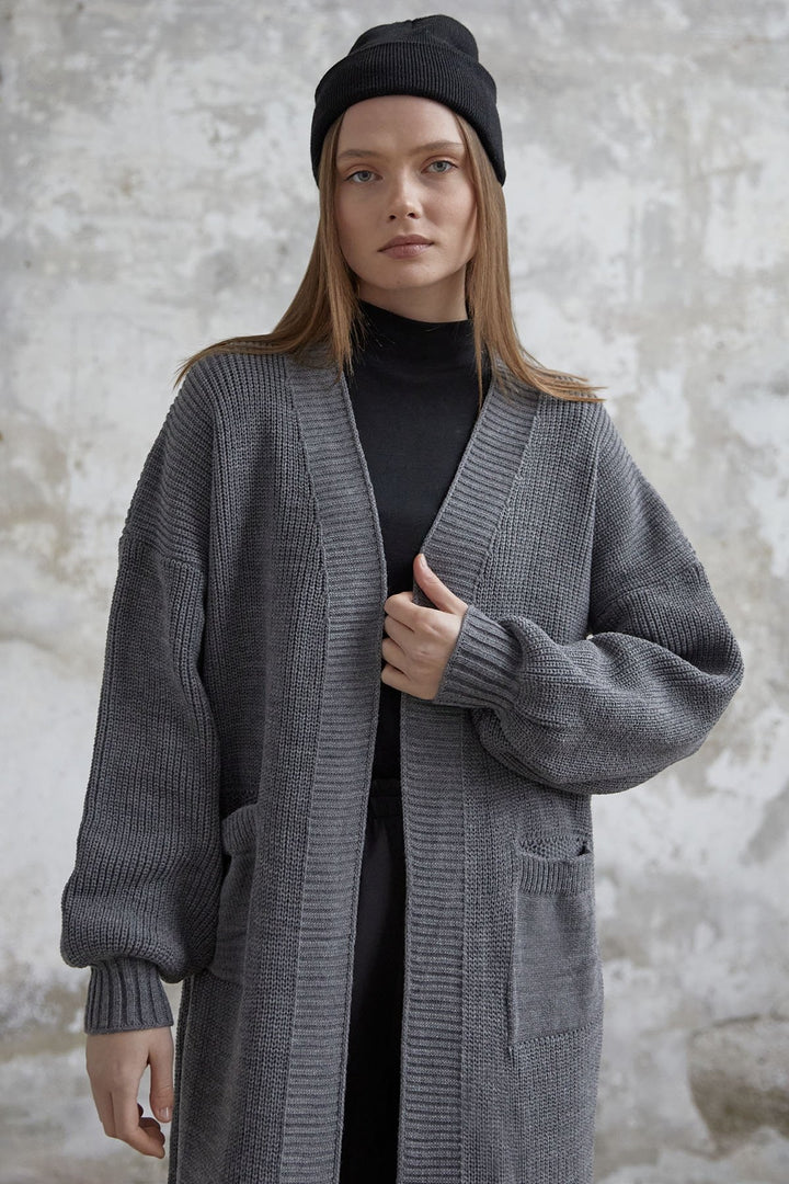 MDS Women Long Basic Knit Cardigan - Anthracite - Harrogate