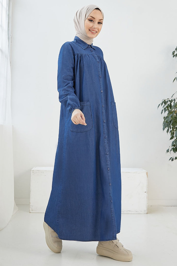 MDS Women Mayra Robali Pocketed Denim Dress - Blue - Moortebeek