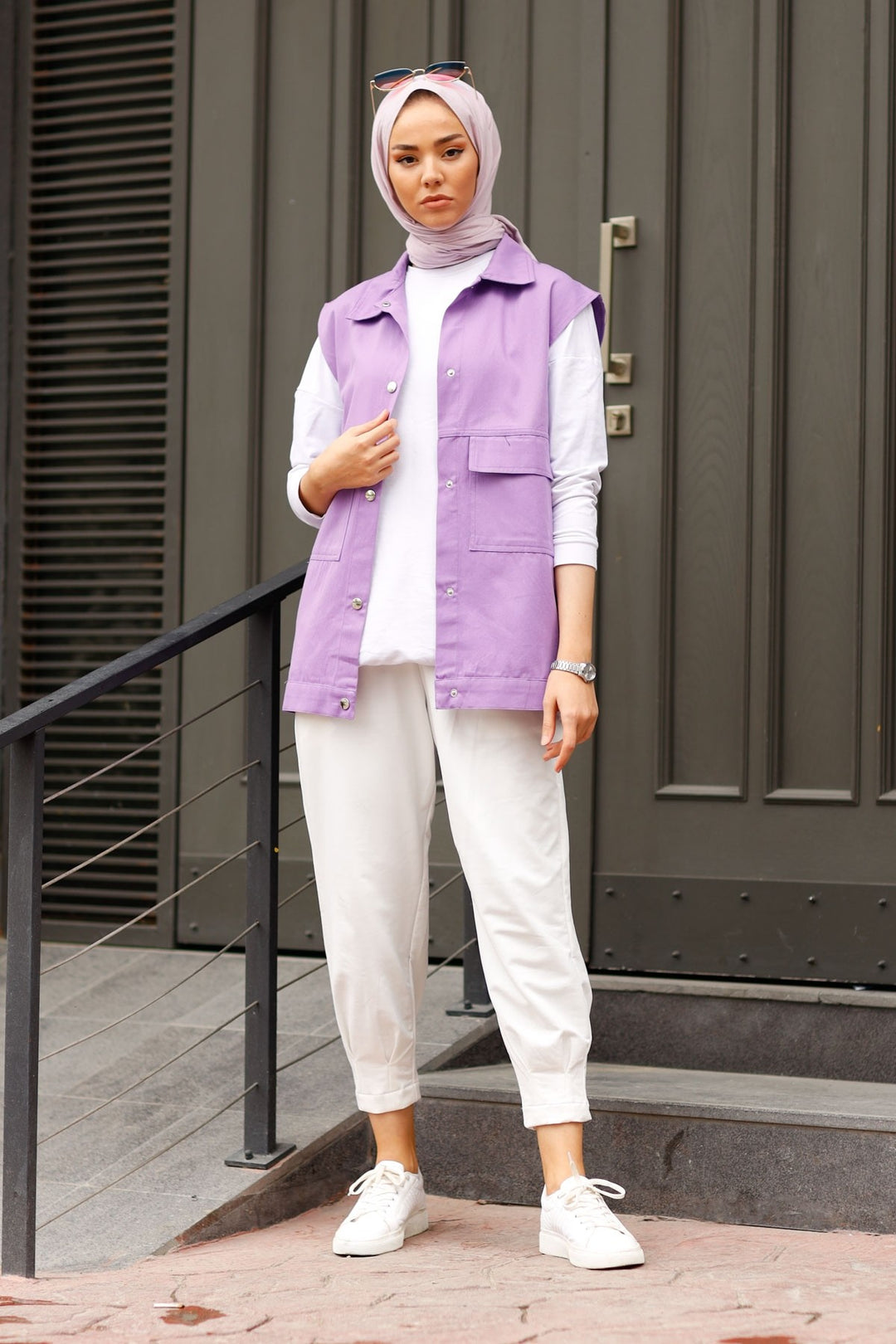 MDS Women Cover Pocket Gabardine Vest - Lilac - Rieti