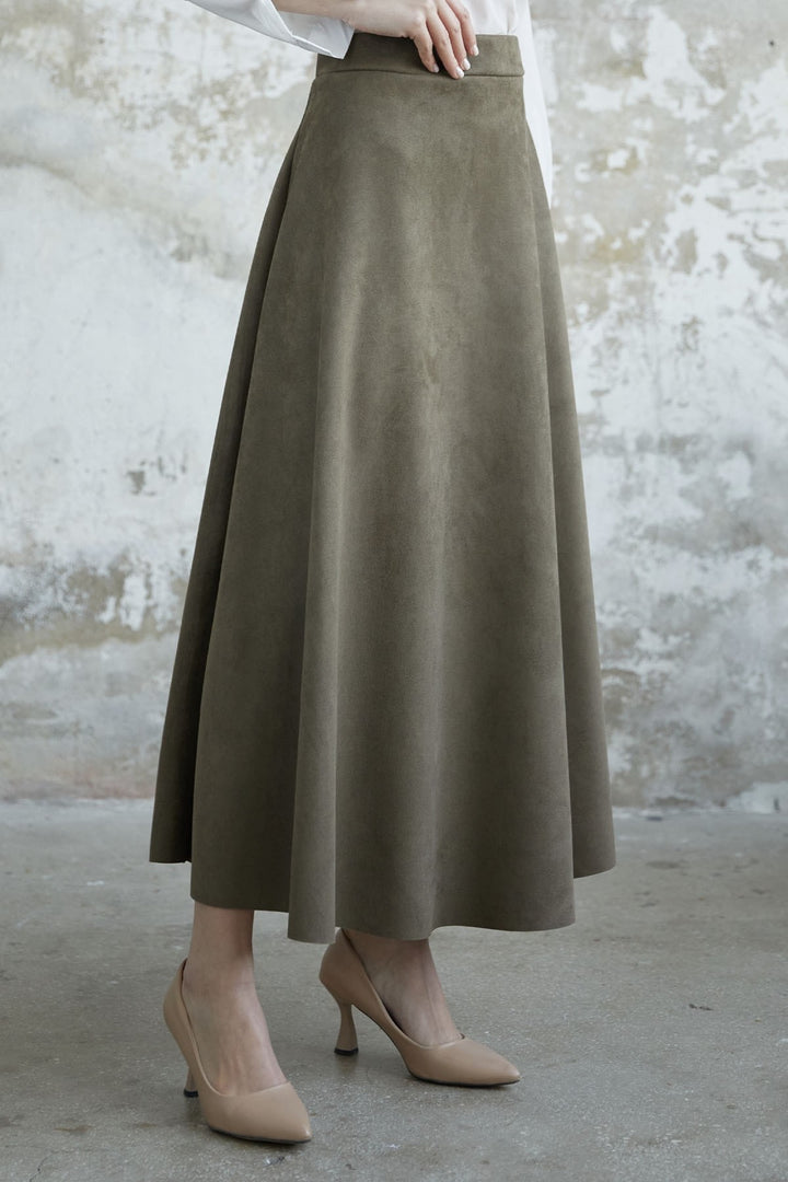 MDS Women Elisha Suede Skirt - Khaki - Oro Valley