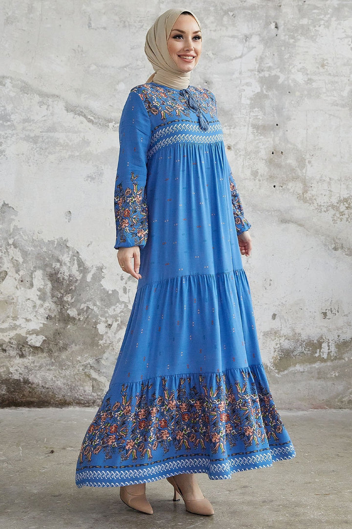 MDS Women Flowy Dress with Watery Pattern - Saxe Blue - Baden-Baden