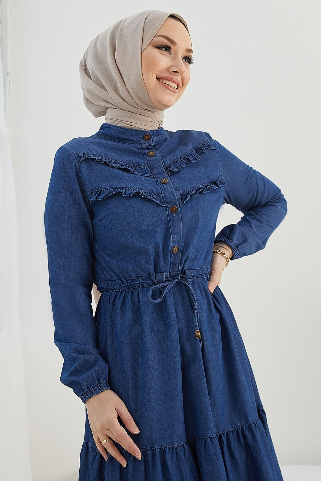 MDS Women Felen Frilly Detailed Denim Dress - Dark Blue - Pokrov