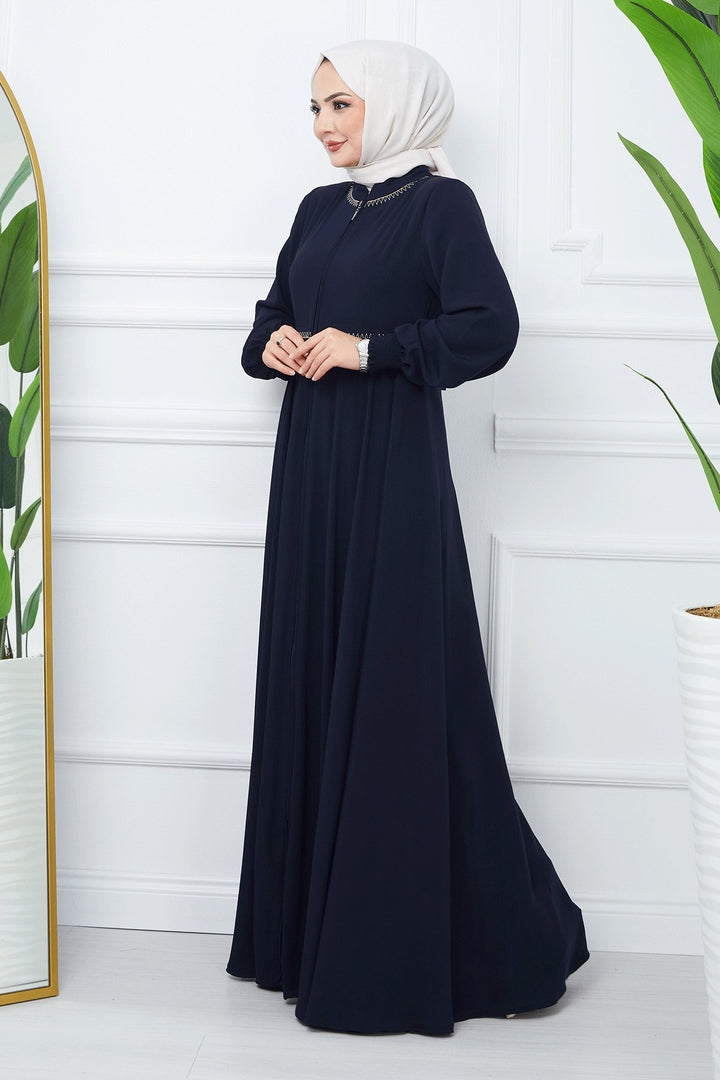 MDS Women Embroidered Mevlana Fabric Cloak - Navy Blue - Pinneberg