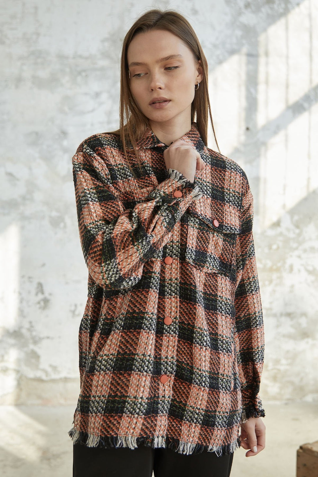 MDS Women Tassel Detail Snap Fastening Shirt - Orange - Helmond