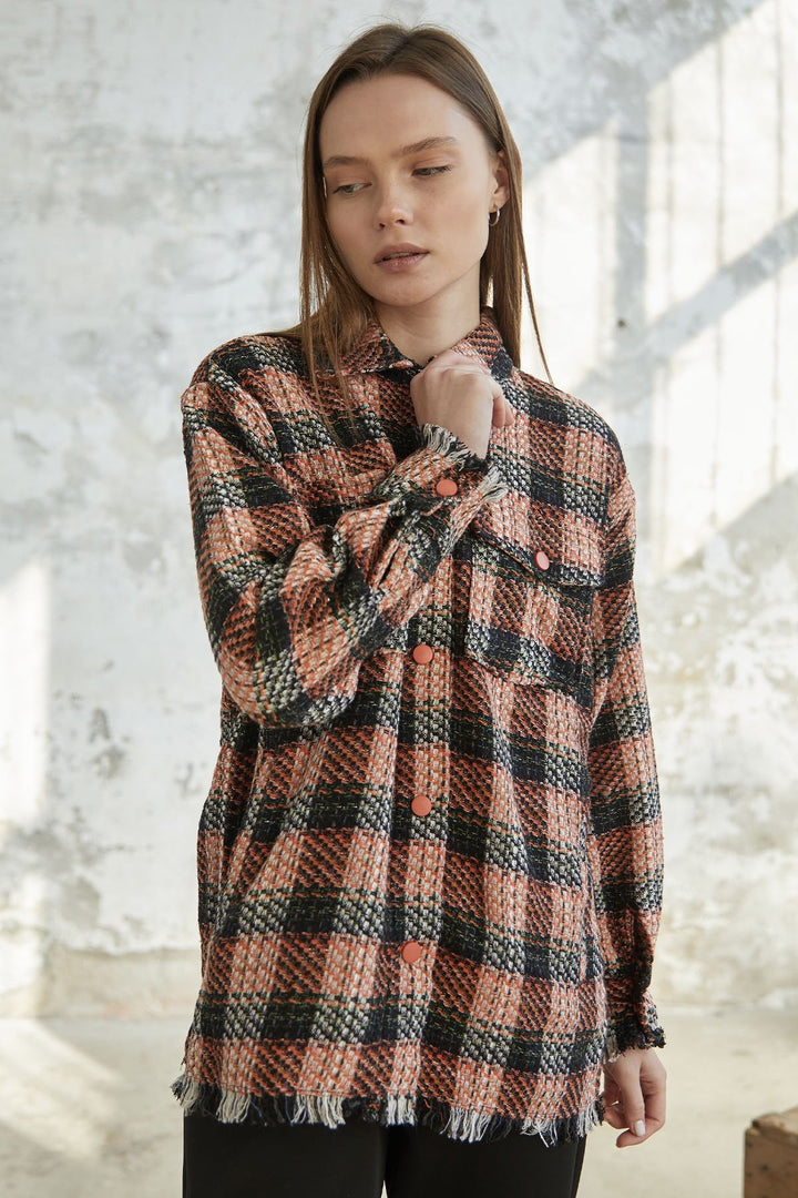 MDS Women Tassel Detail Snap Fastening Shirt - Orange - Helmond