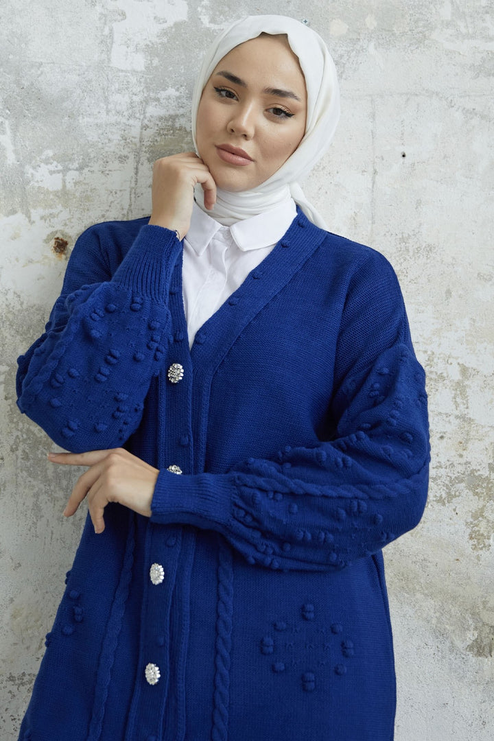 MDS Women Lomira Stone Button Detailed Cardigan - Navy - Santa María Huatulco