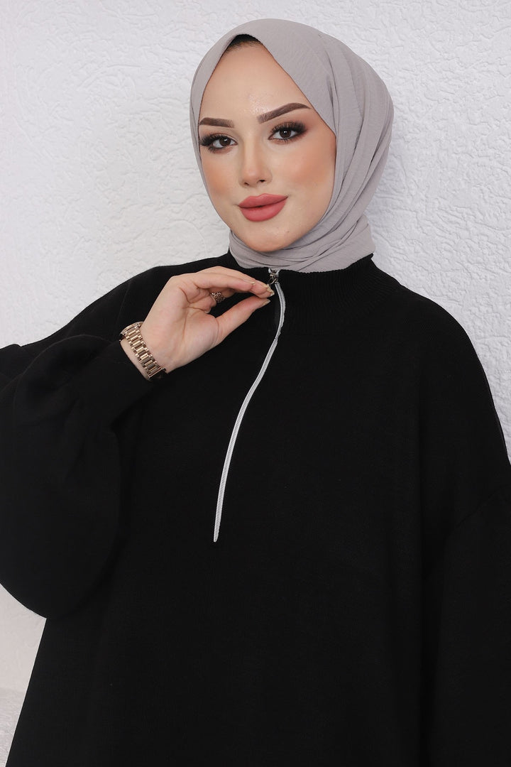 MDS Women Sara Zippered Knit Tunic - Black - Sunnyvale